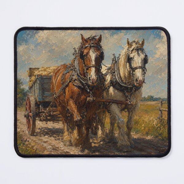 Item preview, Two Draft Horses Pulling Cart Oil Painting designed and sold by Pioneer Spirit Market.