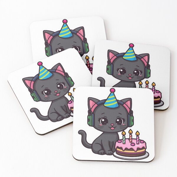 Item preview, Cute Birthday Gamer Cat Kawaii Sticker | Black Kitten with RGB Headphones designed and sold by Stylestickers55.