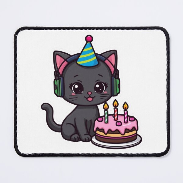 Item preview, Cute Birthday Gamer Cat Kawaii Sticker | Black Kitten with RGB Headphones designed and sold by Stylestickers55.