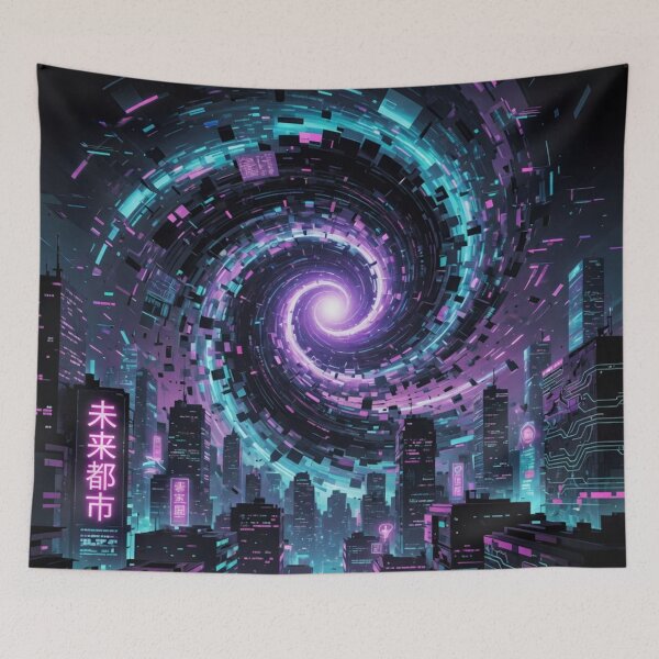 Item preview, Cyberpunk Neon Vortex Portal Over City designed and sold by Pioneer Spirit Market.