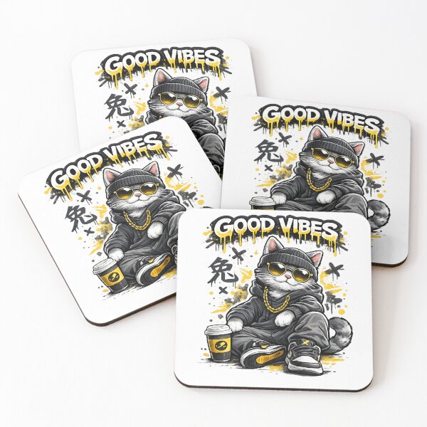 Item preview, Good Vibes – Street Style Coffee Cat Illustration designed and sold by AVINN-SENPAI.
