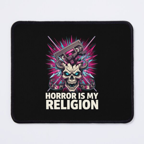 Item preview, Horror Is My Religion, Skull VHS Neon Synthwave 80s Dark Horror designed and sold by CryptReel.