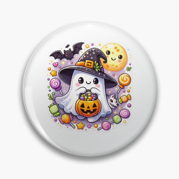 Item preview, Cute Halloween Ghost Sticker PNG | Kawaii Ghost with Pumpkin Candy Bucket | Witch Hat Cartoon | Transparent PNG designed and sold by ashwin131.