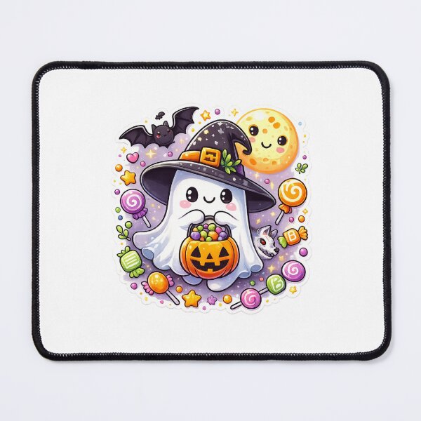Item preview, Cute Halloween Ghost Sticker PNG | Kawaii Ghost with Pumpkin Candy Bucket | Witch Hat Cartoon | Transparent PNG designed and sold by ashwin131.
