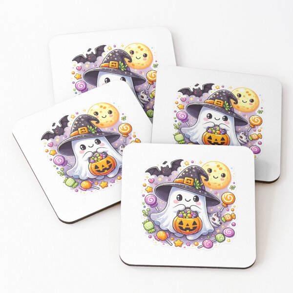 Item preview, Cute Halloween Ghost Sticker PNG | Kawaii Ghost with Pumpkin Candy Bucket | Witch Hat Cartoon | Transparent PNG designed and sold by ashwin131.