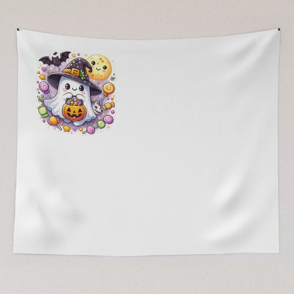 Item preview, Cute Halloween Ghost Sticker PNG | Kawaii Ghost with Pumpkin Candy Bucket | Witch Hat Cartoon | Transparent PNG designed and sold by ashwin131.