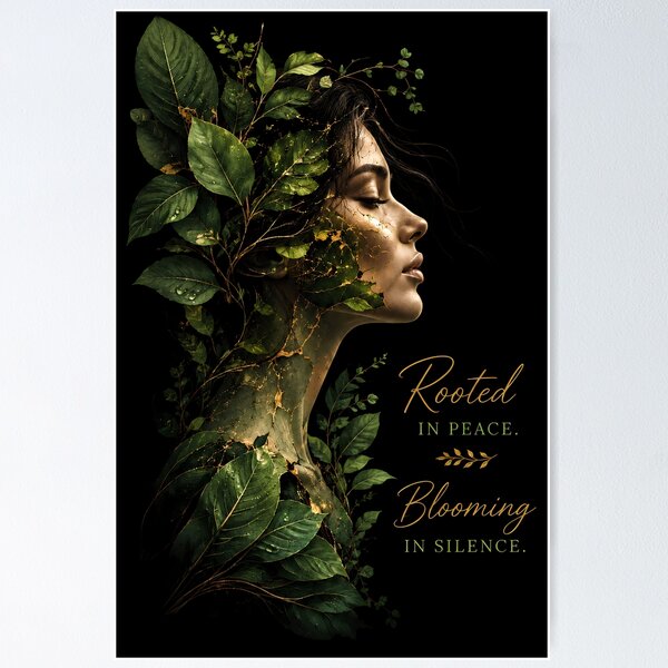 Item preview, Rooted In Peace Blooming In Silence - Gold Kintsugi Botanical Portrait designed and sold by IXM_CREATION.