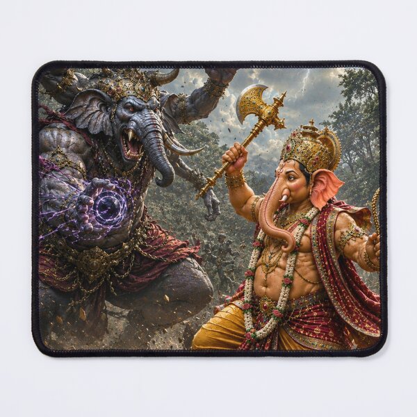 Item preview, ord Ganesha Defeats Gajamukhasura Series – The Battle of Wisdom and Pride. The Great Battle – Wisdom Triumphs Over Arrogance designed and sold by Homyar.