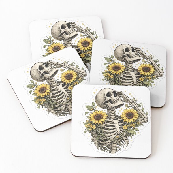 Item preview, Botanical Skeleton with Sunflowers Sticker designed and sold by KreativeSpace.