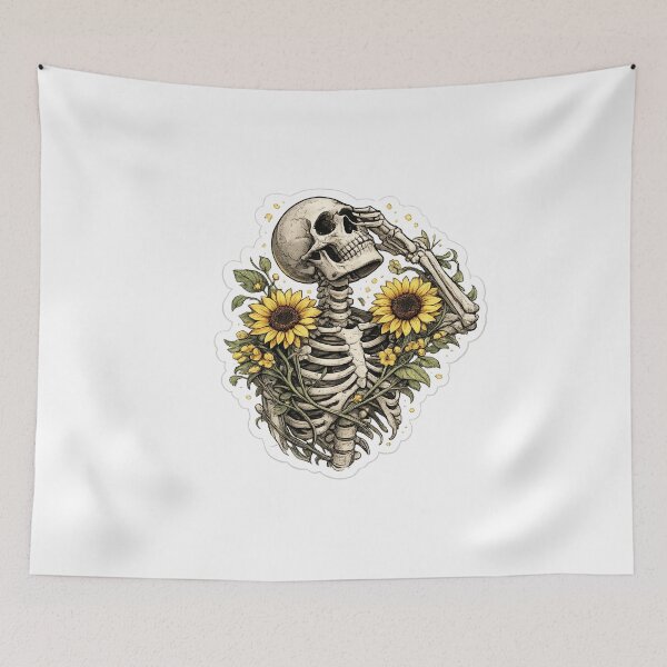 Item preview, Botanical Skeleton with Sunflowers Sticker designed and sold by KreativeSpace.