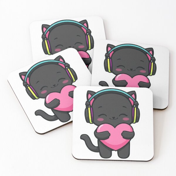 Item preview, Cute Valentine Gamer Cat Kawaii Sticker | Black Kitten with Heart designed and sold by Stylestickers55.