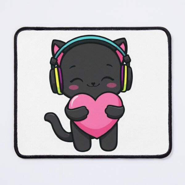 Item preview, Cute Valentine Gamer Cat Kawaii Sticker | Black Kitten with Heart designed and sold by Stylestickers55.