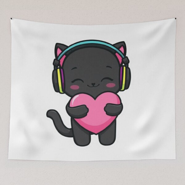 Item preview, Cute Valentine Gamer Cat Kawaii Sticker | Black Kitten with Heart designed and sold by Stylestickers55.
