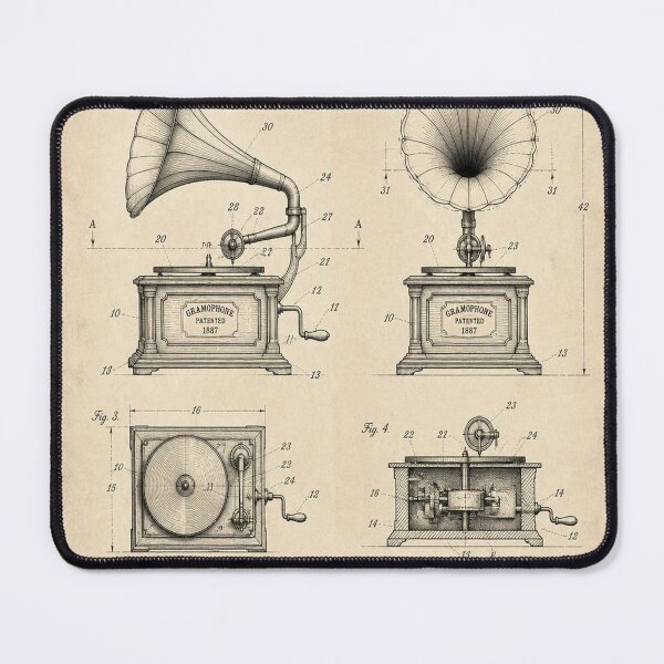 Item preview, Vintage Gramophone Patent T-Shirt | Antique Blueprint Engineering Tee designed and sold by SunnyDesign82.