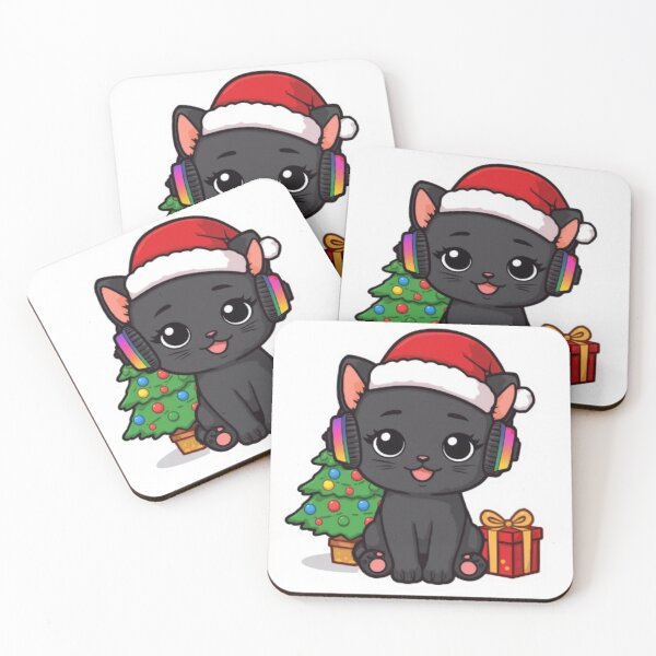 Item preview, Cute Christmas Gamer Cat Kawaii Sticker | Black Kitten with RGB Headphones designed and sold by Stylestickers55.