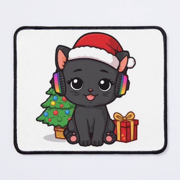 Item preview, Cute Christmas Gamer Cat Kawaii Sticker | Black Kitten with RGB Headphones designed and sold by Stylestickers55.