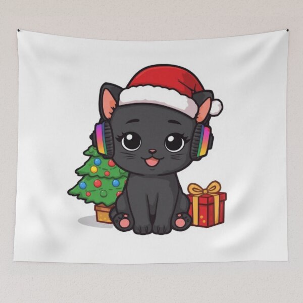 Item preview, Cute Christmas Gamer Cat Kawaii Sticker | Black Kitten with RGB Headphones designed and sold by Stylestickers55.
