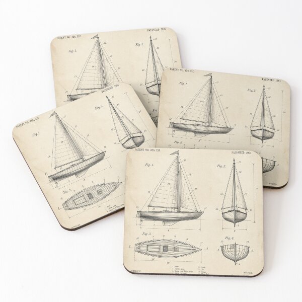 Item preview, Vintage Sailboat Patent T-Shirt | Antique Blueprint Engineering Tee designed and sold by SunnyDesign82.