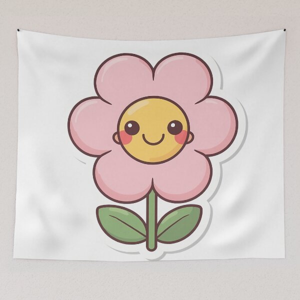 Item preview, Cute Kawaii Smiley Pink Flower Sticker – Pastel Aesthetic designed and sold by Lu7u.