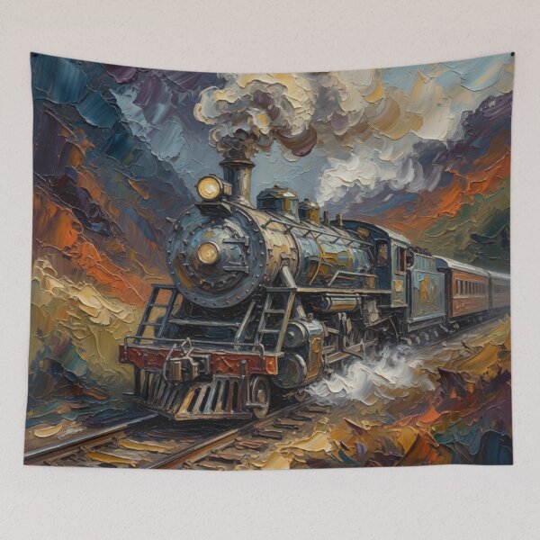Item preview, Steam Locomotive in Dramatic Landscape Oil Painting designed and sold by Pioneer Spirit Market.