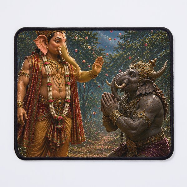 Item preview, Lord Ganesha Defeats Gajamukhasura Series – From Pride to Devotion. The Demon Surrenders. designed and sold by Homyar.