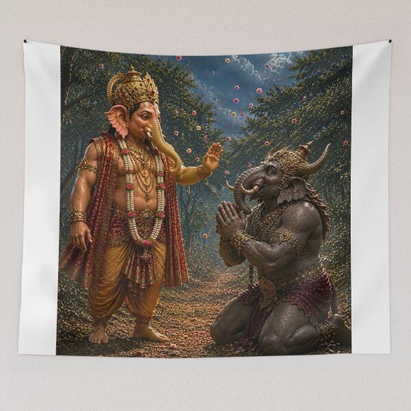 Item preview, Lord Ganesha Defeats Gajamukhasura Series – From Pride to Devotion. The Demon Surrenders. designed and sold by Homyar.