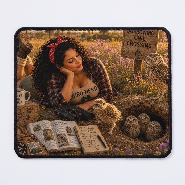 Item preview, Bird Nerd Pin-Up: Burrowing Owl Family designed and sold by Kimberly Palmer.