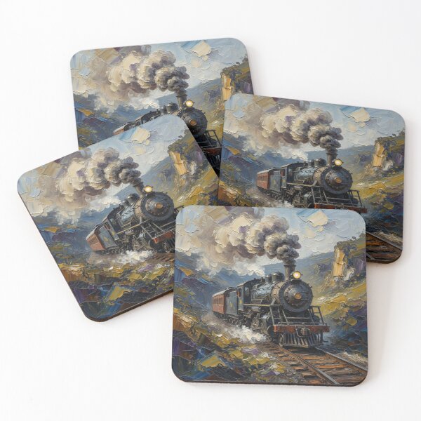 Item preview, Steam Locomotive in Mountainous Landscape Oil Painting designed and sold by Pioneer Spirit Market.