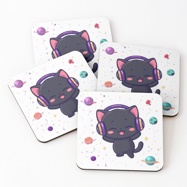 Item preview, Cute Galaxy Gamer Cat Kawaii Sticker | Black Kitten with RGB Headphones designed and sold by Stylestickers55.