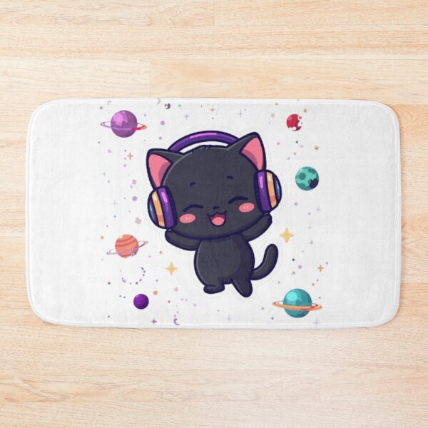 Item preview, Cute Galaxy Gamer Cat Kawaii Sticker | Black Kitten with RGB Headphones designed and sold by Stylestickers55.
