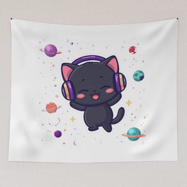 Item preview, Cute Galaxy Gamer Cat Kawaii Sticker | Black Kitten with RGB Headphones designed and sold by Stylestickers55.