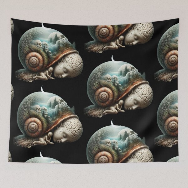 Item preview, Dream of the Undergrove – Sleeping Snail and Skulls designed and sold by LujziWorld.