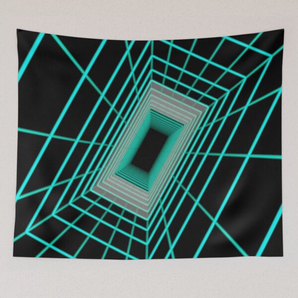 Aperçu de l'œuvre Tunnel rectangulaire cyan à structure filaire avec cellules créée et vendue par Electric Shock!! Design.