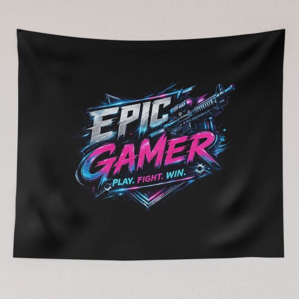 Item preview, Epic Gamer Logo | Neon Gaming Slogan Design | Play Fight Win Gamer Artwork designed and sold by StickyDelights.