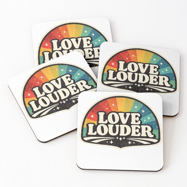 Item preview, Love Louder Retro Rainbow Badge designed and sold by BagFactoryUK.