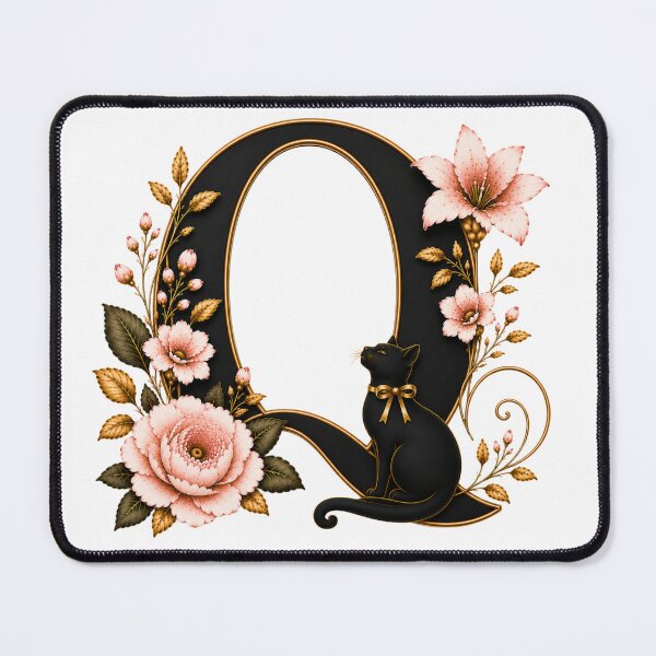 Item preview, Floral Letter Q with Black Cat | Elegant Botanical Monogram | Vintage Alphabet Initial designed and sold by MoodLay.