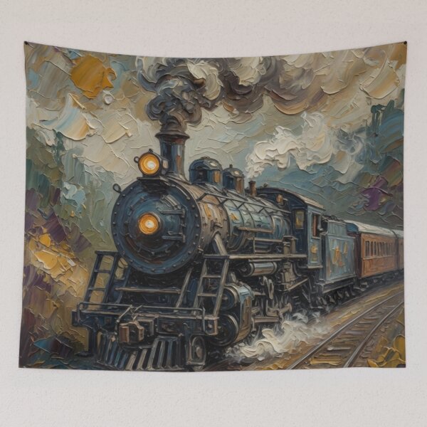 Item preview, Steam Locomotive in Dramatic Landscape Oil Painting designed and sold by Pioneer Spirit Market.
