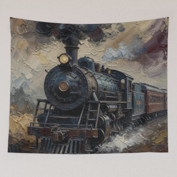 Item preview, Steam Locomotive in Dramatic Landscape Oil Painting designed and sold by Pioneer Spirit Market.
