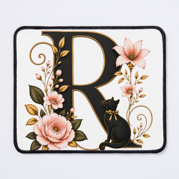 Item preview, Floral Letter R with Black Cat | Elegant Botanical Monogram | Vintage Alphabet Initial designed and sold by MoodLay.