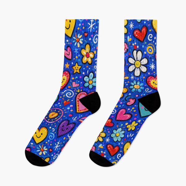 Aperçu de l'œuvre Whimsical Heart & Flower Pattern - Bright Happy Doodle Design créée et vendue par Ioanna-Studio.