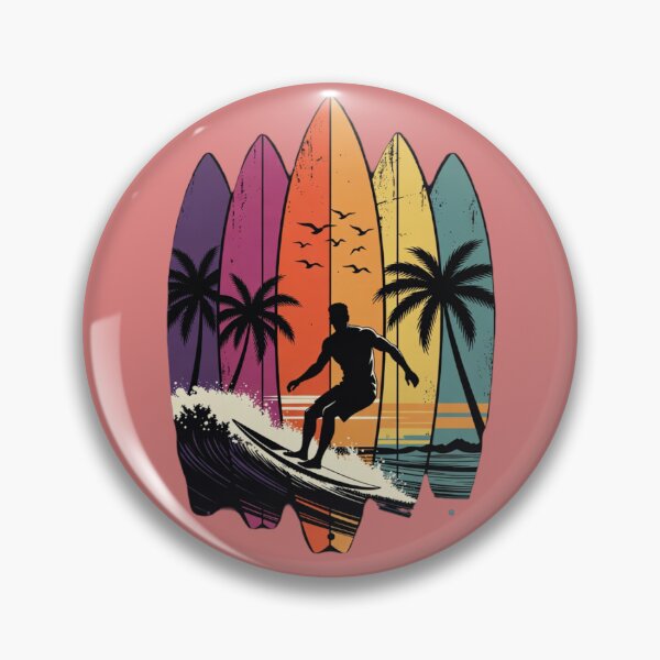 Item preview, Retro Sunset Surfer & Surfboards Vintage Art designed and sold by InkWeaveShop.