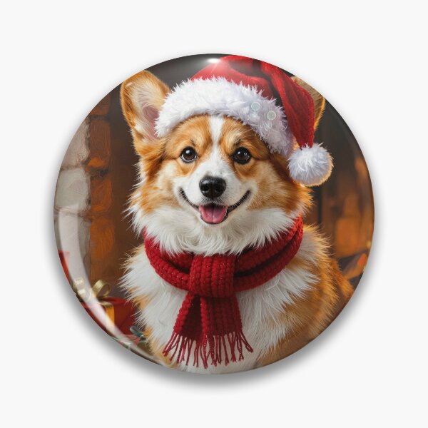 Item preview, Christmas Corgi in Front of a Cozy Fireplace designed and sold by Maria Dryfhout.