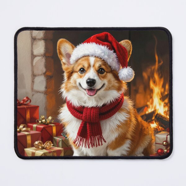 Item preview, Christmas Corgi in Front of a Cozy Fireplace designed and sold by Maria Dryfhout.