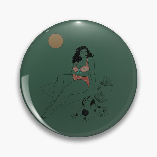 Item preview, Pin Up Girl Beach Scene with Dog designed and sold by ellealsopaints.