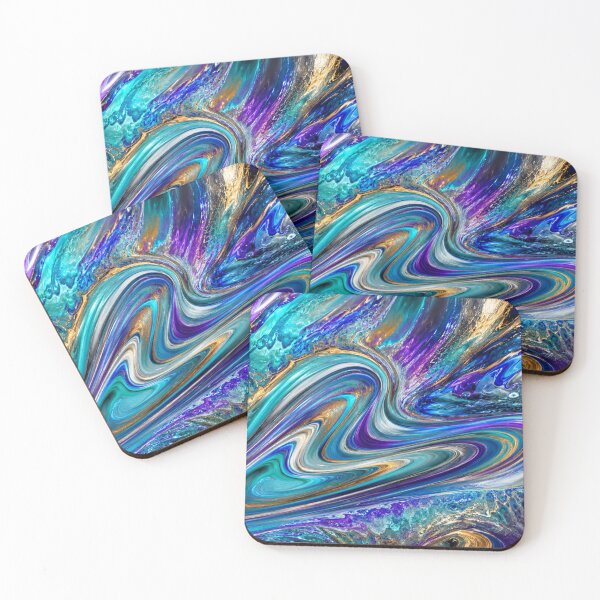 Item preview, Prismatic Flow | Modern Abstract Fluid Art in Teal, Blue & Gold designed and sold by Kimberly Palmer.