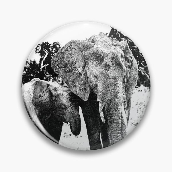 Item preview, African Elephant Mother Calf Circular Vignette Dark Wildlife Art designed and sold by Ghoul Enterprises.