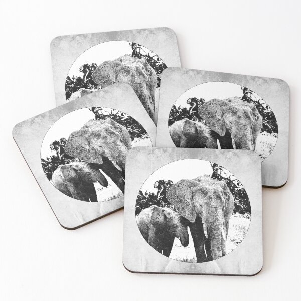 Item preview, African Elephant Mother Calf Circular Vignette Dark Wildlife Art designed and sold by Ghoul Enterprises.