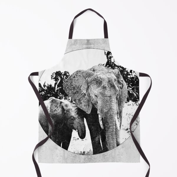 Item preview, African Elephant Mother Calf Circular Vignette Dark Wildlife Art designed and sold by Ghoul Enterprises.