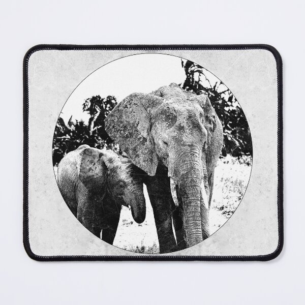 Item preview, African Elephant Mother Calf Circular Vignette Dark Wildlife Art designed and sold by Ghoul Enterprises.