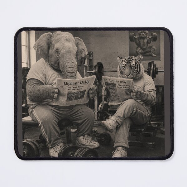 Item preview, Elephant Daily Gym Club | Vintage Elephant & Tiger Reading Newspaper | Funny Retro Animal Fitness Photo designed and sold by HOUSE OF TIST.